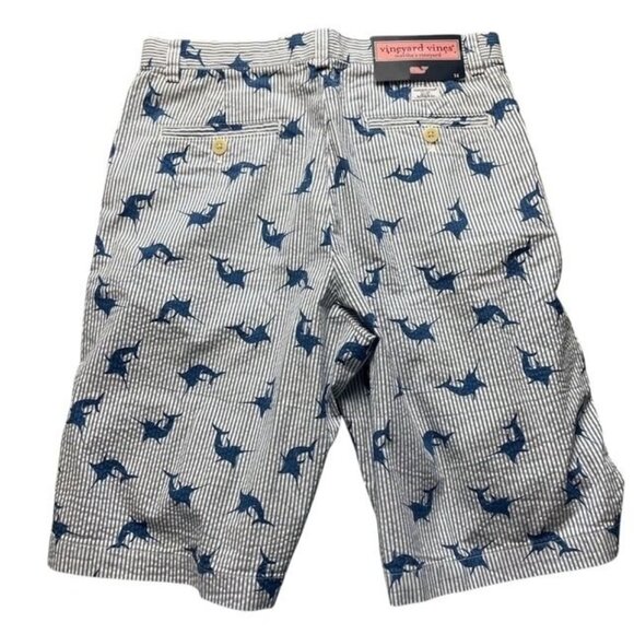 Vineyard Vines Boys New Seersucker Swordfish Blue Shorts Size 14 - Picture 5 of 5